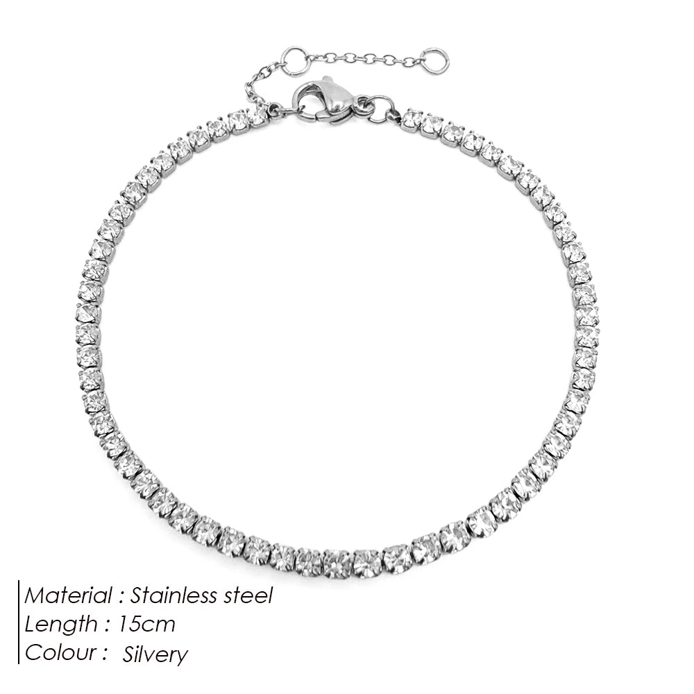 Stainless Steel 14K Gold PVD Plated 15cm Length Zircon Tennis Chain Bracelet Titanium Steel Full Paved Zircon Chain Bracelet