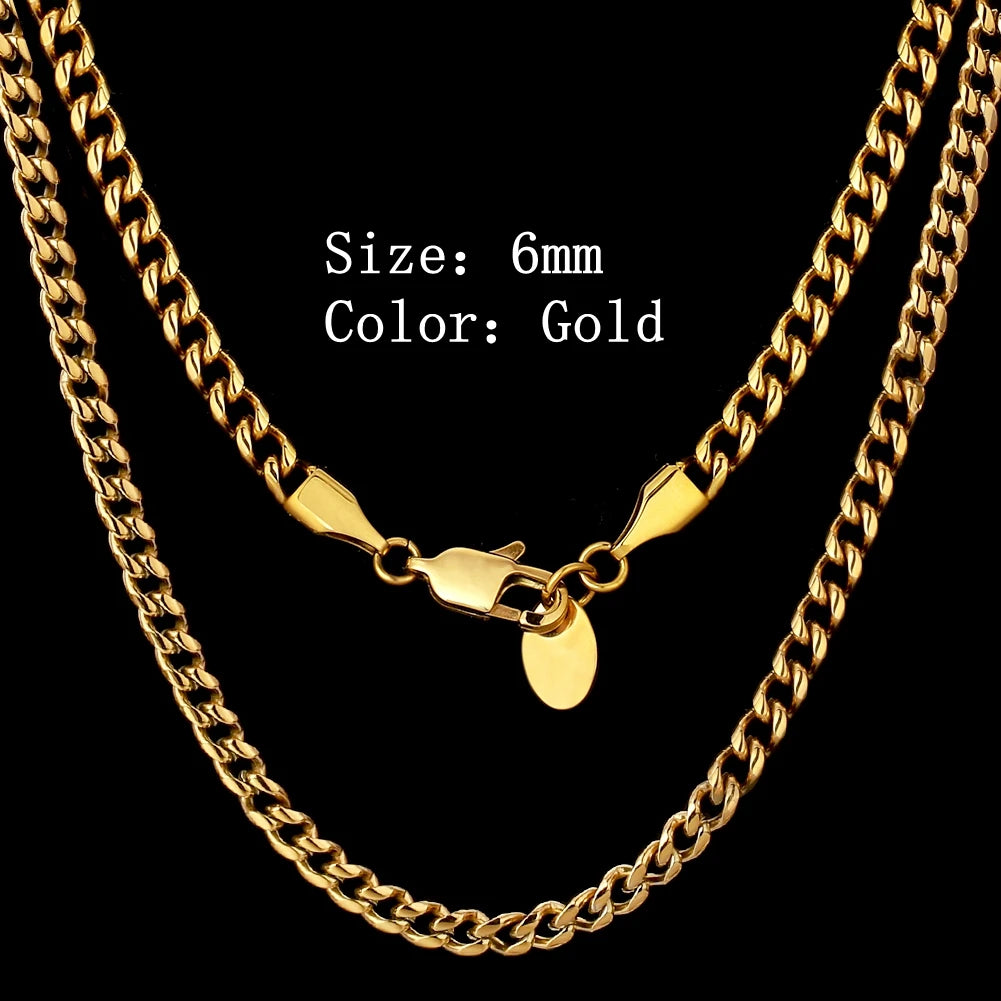 Wholesale 6mm 8mm 18K Gold Plated Men Hiphop Jewelry Stainless Steel Miami Cuban Link Chain Women Gifts Stainless Steel Necklace-6