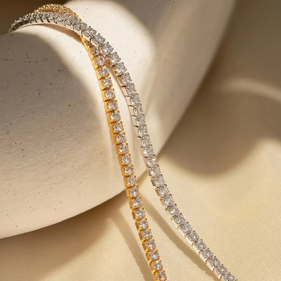 Stainless Steel 14K Gold PVD Plated 15cm Length Zircon Tennis Chain Bracelet Titanium Steel Full Paved Zircon Chain Bracelet