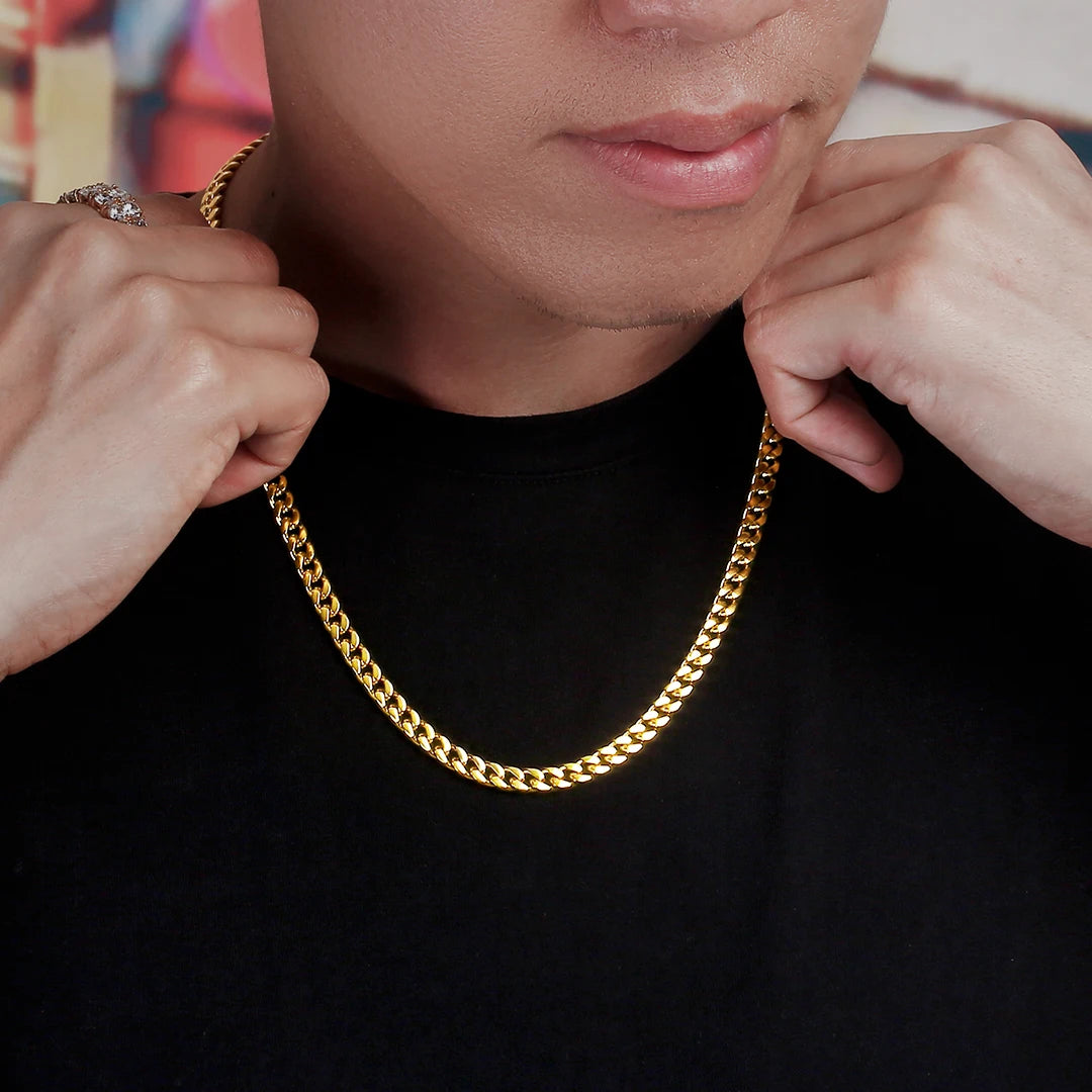 Wholesale 6mm 8mm 18K Gold Plated Men Hiphop Jewelry Stainless Steel Miami Cuban Link Chain Women Gifts Stainless Steel Necklace-0