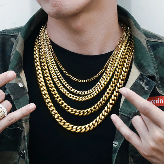 Wholesale 6mm 8mm 18K Gold Plated Men Hiphop Jewelry Stainless Steel Miami Cuban Link Chain Women Gifts Stainless Steel Necklace-3
