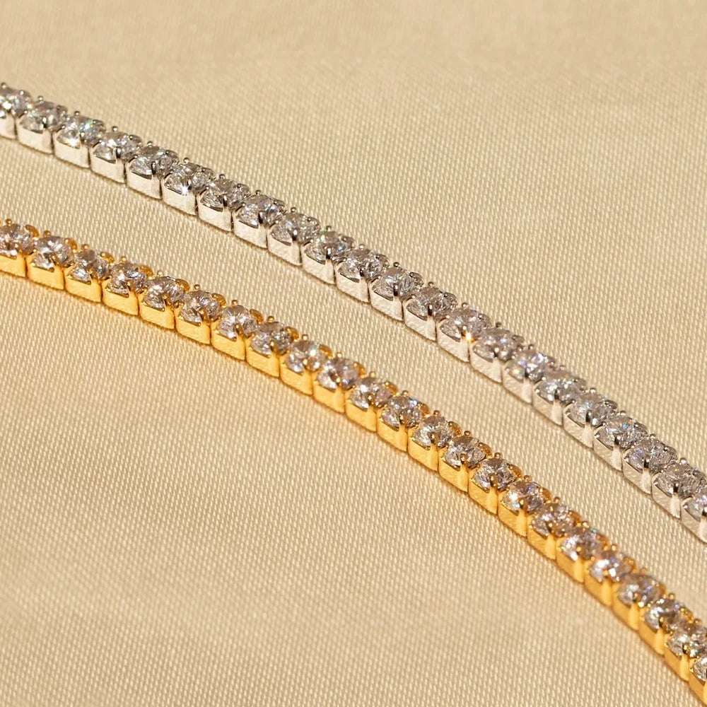 Stainless Steel 14K Gold PVD Plated 15cm Length Zircon Tennis Chain Bracelet Titanium Steel Full Paved Zircon Chain Bracelet