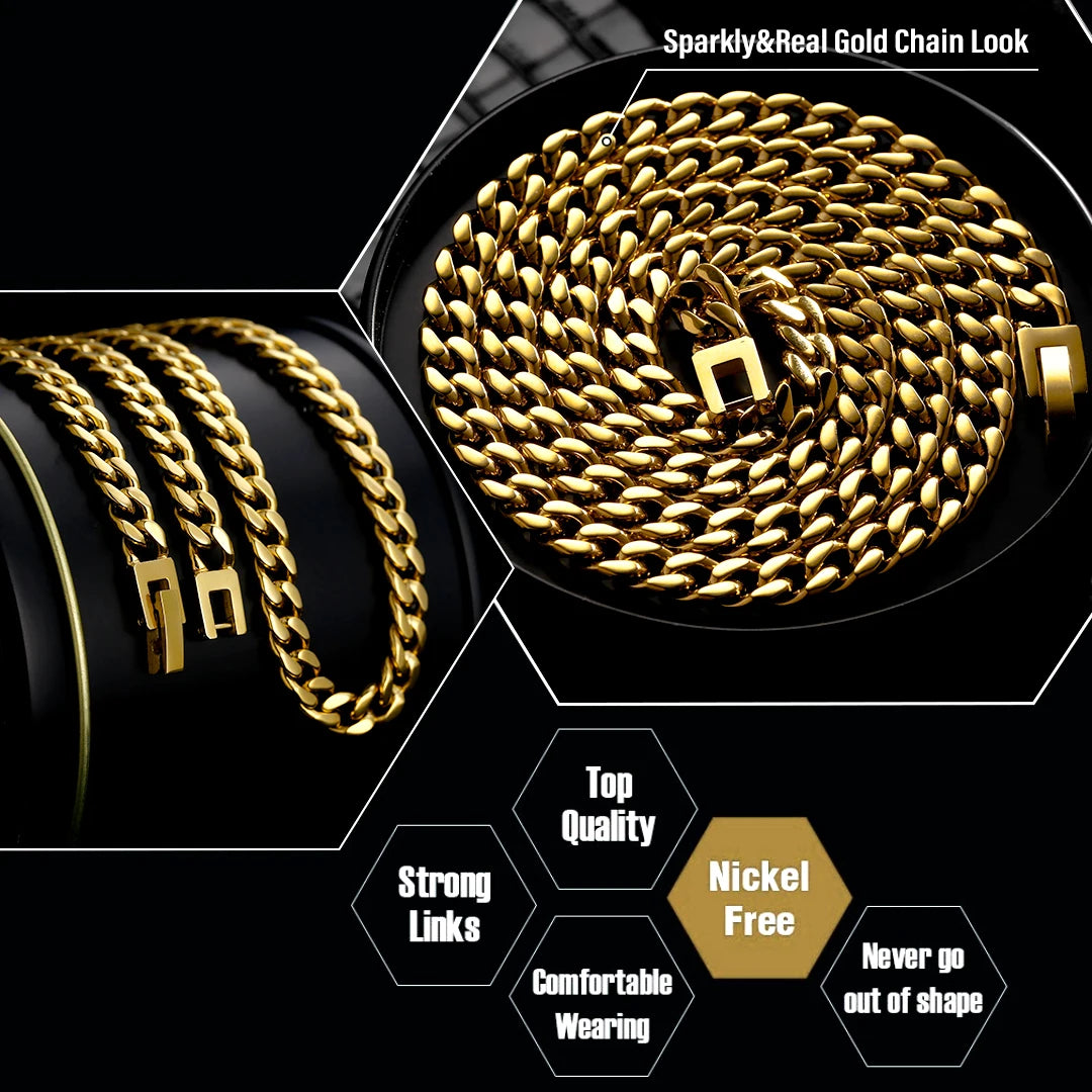 Wholesale 6mm 8mm 18K Gold Plated Men Hiphop Jewelry Stainless Steel Miami Cuban Link Chain Women Gifts Stainless Steel Necklace-1