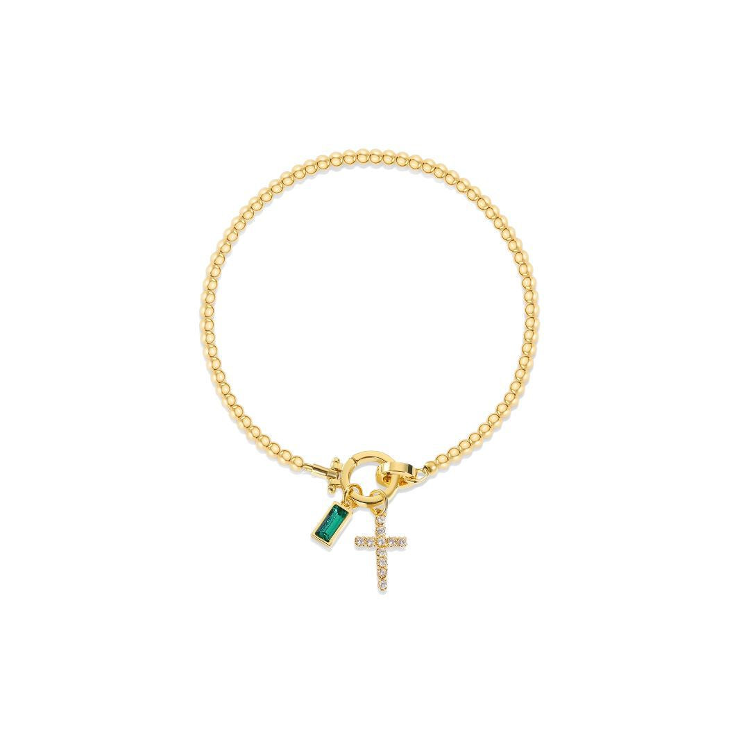 JIAORA Zodiac – Bracelet Pendentif Pierre de Lune & Croix Dorée